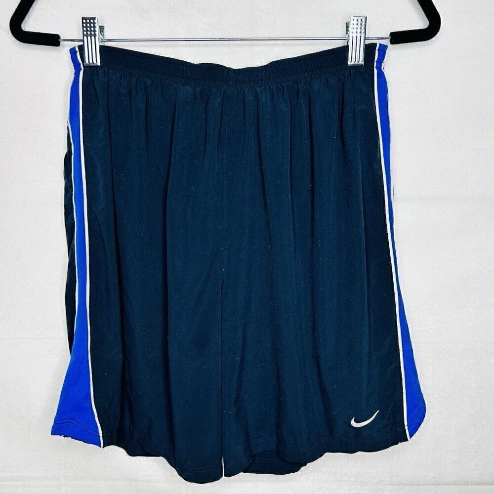 Nike Shorts Sz M Black Blue Dri-Fit Brief Lined Running 7" Inseam Drawstring